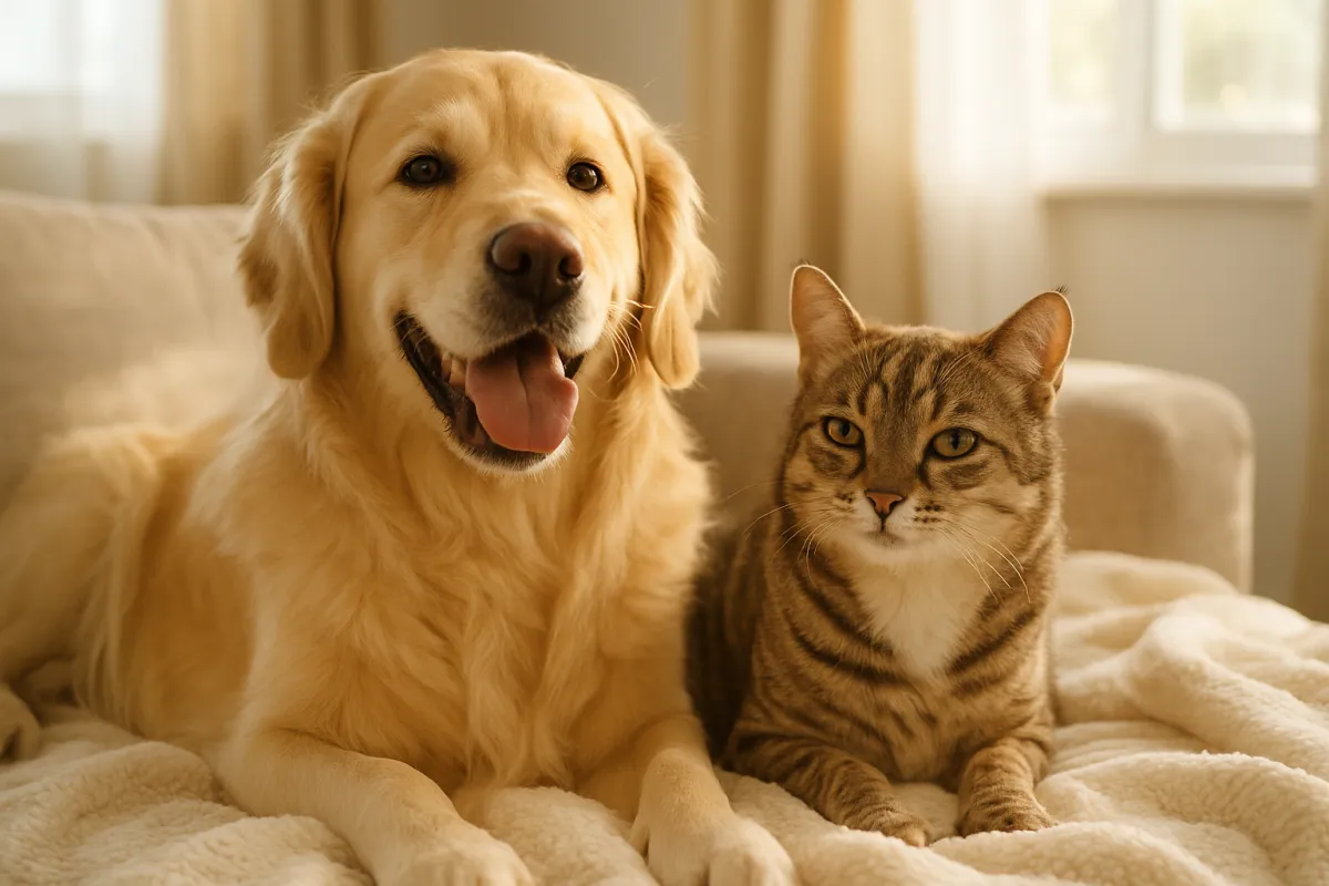 A happy dog and cat together